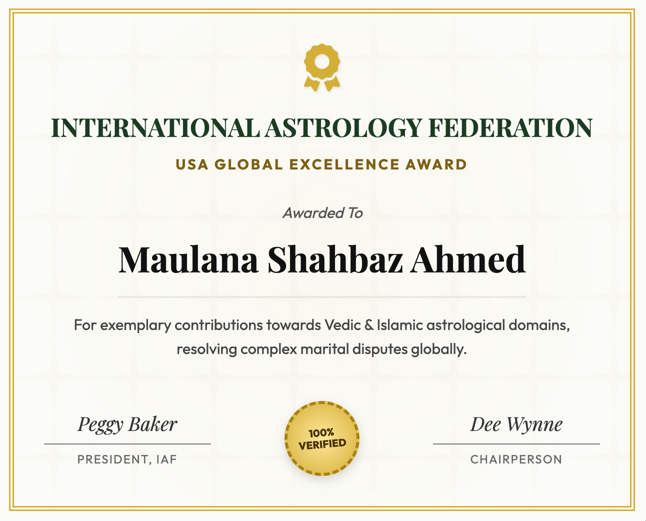 International Astrology Federation - USA Global Excellence Award